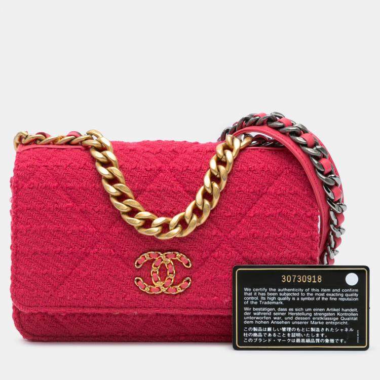 Pre Owned Chanel Pink Tweed 19 Wallet On Chain