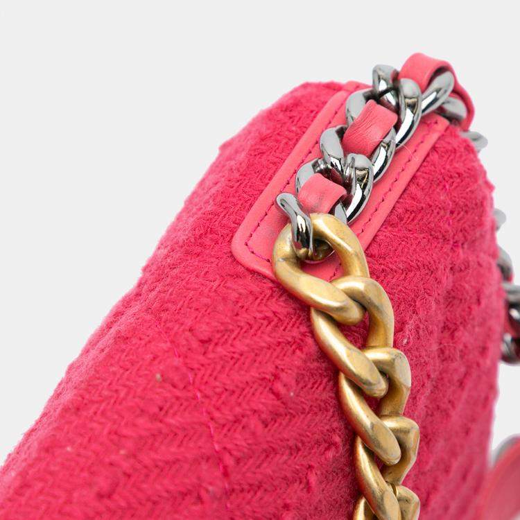 Pre Owned Chanel Pink Tweed 19 Wallet On Chain