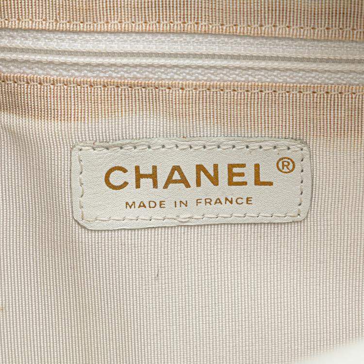 Pre Owned Chanel White CC Quilted Caviar Bowling Bag