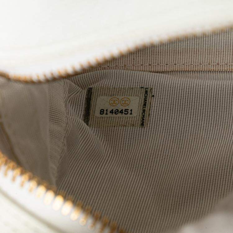 Pre Owned Chanel White CC Quilted Caviar Bowling Bag