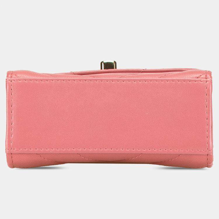 Pre Owned Chanel Pink Mini Chevron Lambskin Trendy CC Chain Wallet