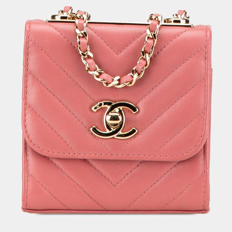 Pre Owned Chanel Pink Mini Chevron Lambskin Trendy CC Chain Wallet