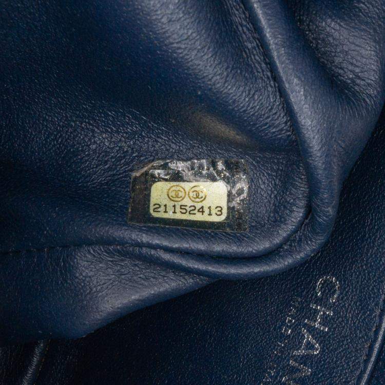 Pre Owned Chanel Blue Mini Square Classic Chevron Patent Single Flap