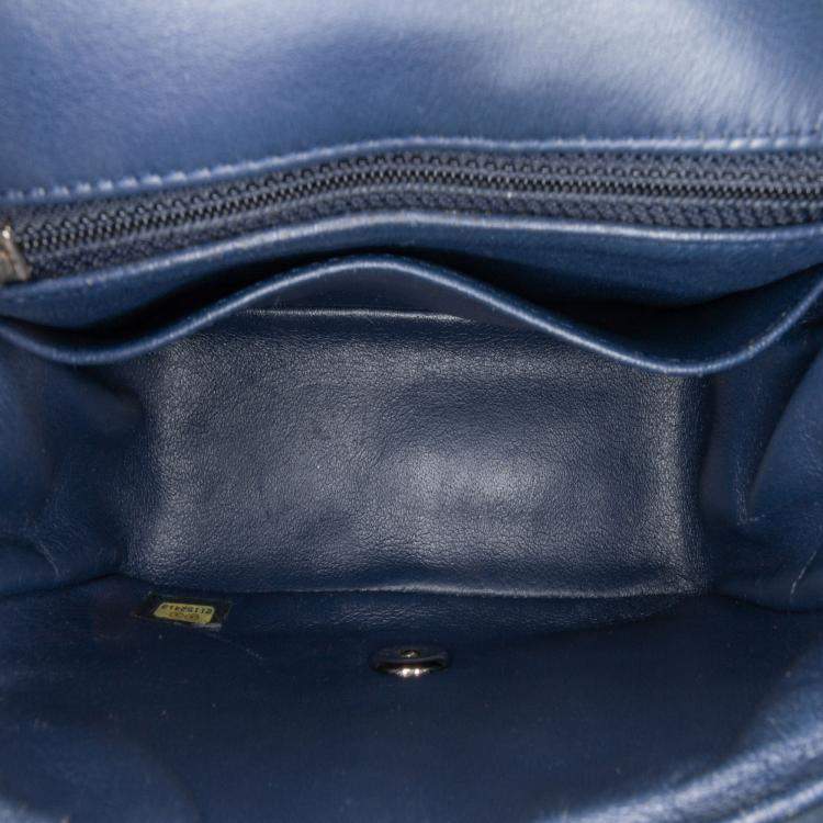 Pre Owned Chanel Blue Mini Square Classic Chevron Patent Single Flap