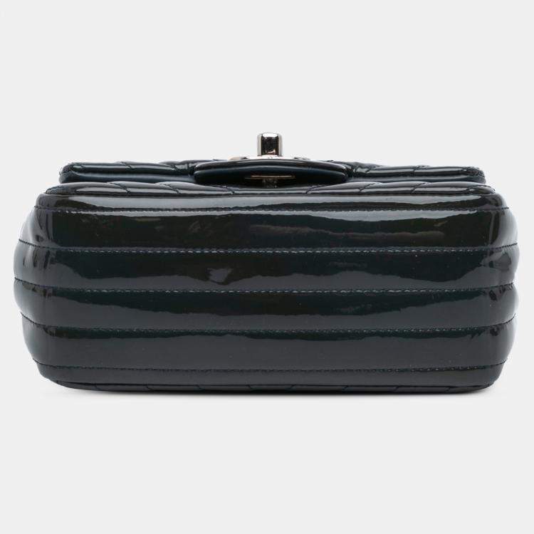 Pre Owned Chanel Blue Mini Square Classic Chevron Patent Single Flap