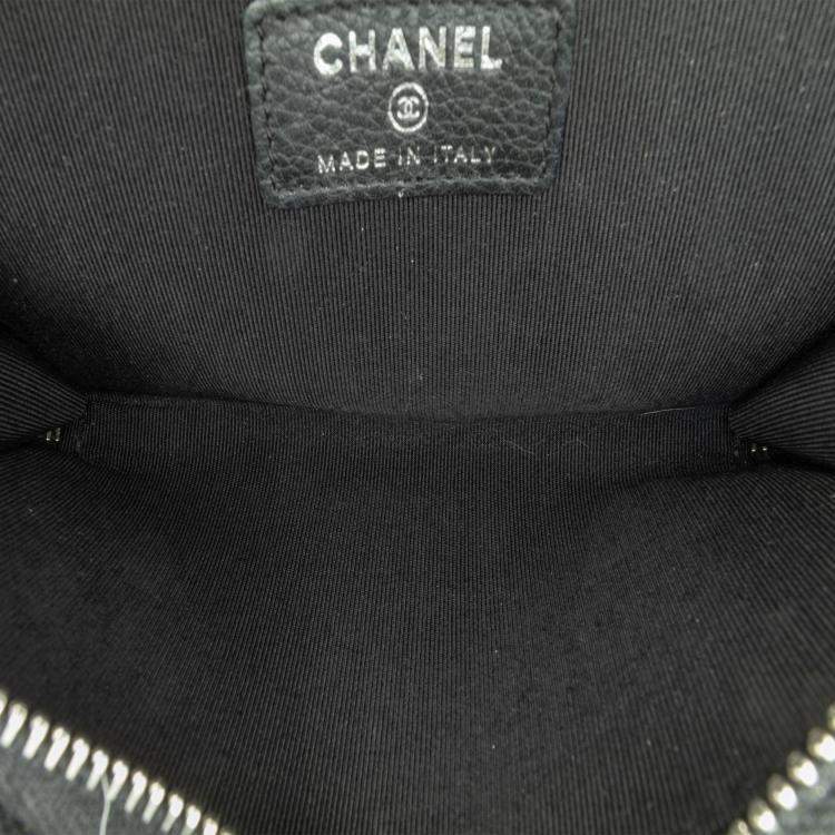 Pre Owned Chanel Black Bull Leather Studded Zip Wallet