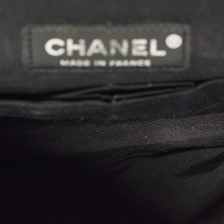 Pre Owned Chanel Classic Double Flap Medium Black Quilted Canvas and Sequins Flap Bag