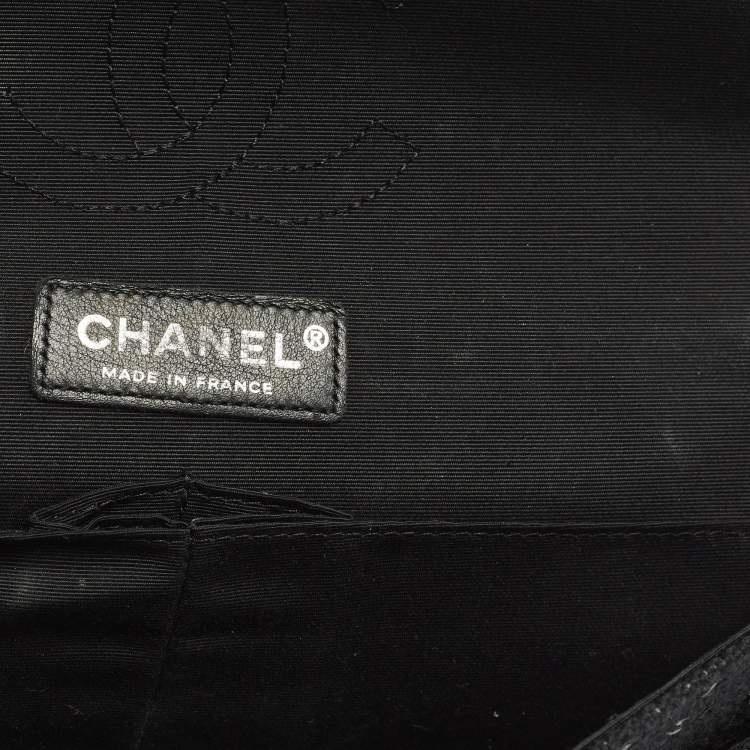 Pre Owned Chanel Classic Double Flap Medium Black Quilted Canvas and Sequins Flap Bag