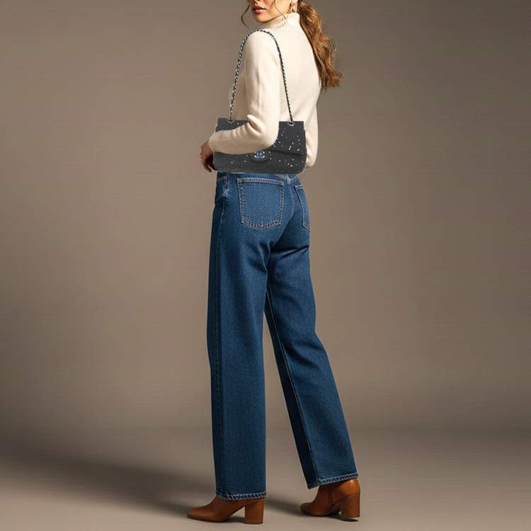 Pre Owned Chanel Classic Double Flap Medium Black Quilted Canvas and Sequins Flap Bag