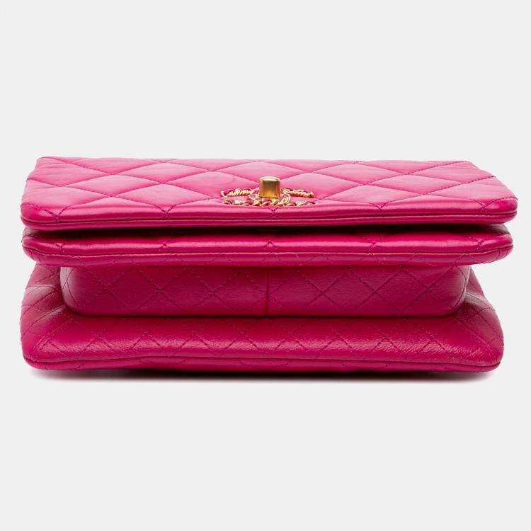 Pre Owned Chanel Pink Small Quilted Lambskin On And On Chain Flap