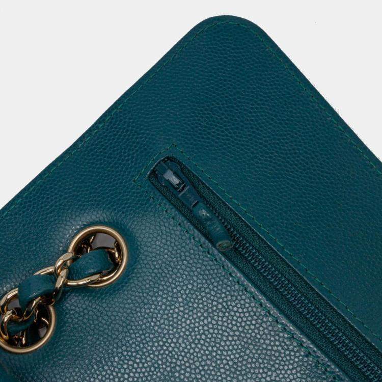 Pre Owned Chanel Blue Small Classic Chevron Caviar Double Flap