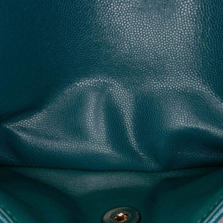 Pre Owned Chanel Blue Small Classic Chevron Caviar Double Flap