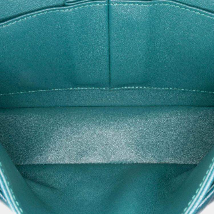 Pre Owned Chanel Blue Small Classic Chevron Caviar Double Flap