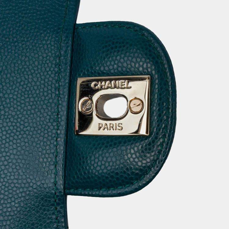 Pre Owned Chanel Blue Small Classic Chevron Caviar Double Flap