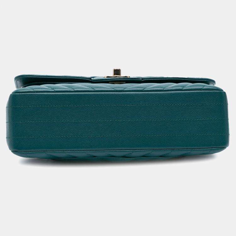 Pre Owned Chanel Blue Small Classic Chevron Caviar Double Flap