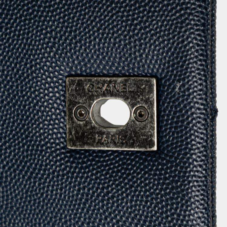 Pre Owned Chanel Blue Large Caviar Coco Top Handle Bag