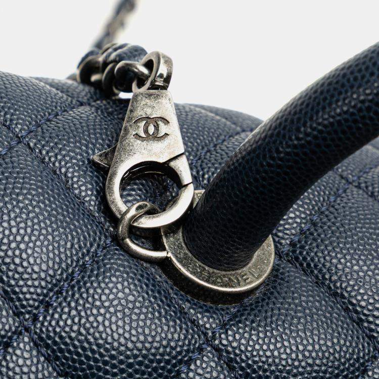 Pre Owned Chanel Blue Large Caviar Coco Top Handle Bag