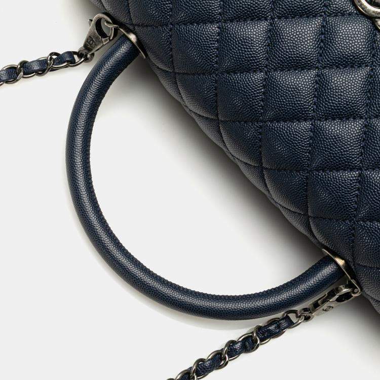 Pre Owned Chanel Blue Large Caviar Coco Top Handle Bag