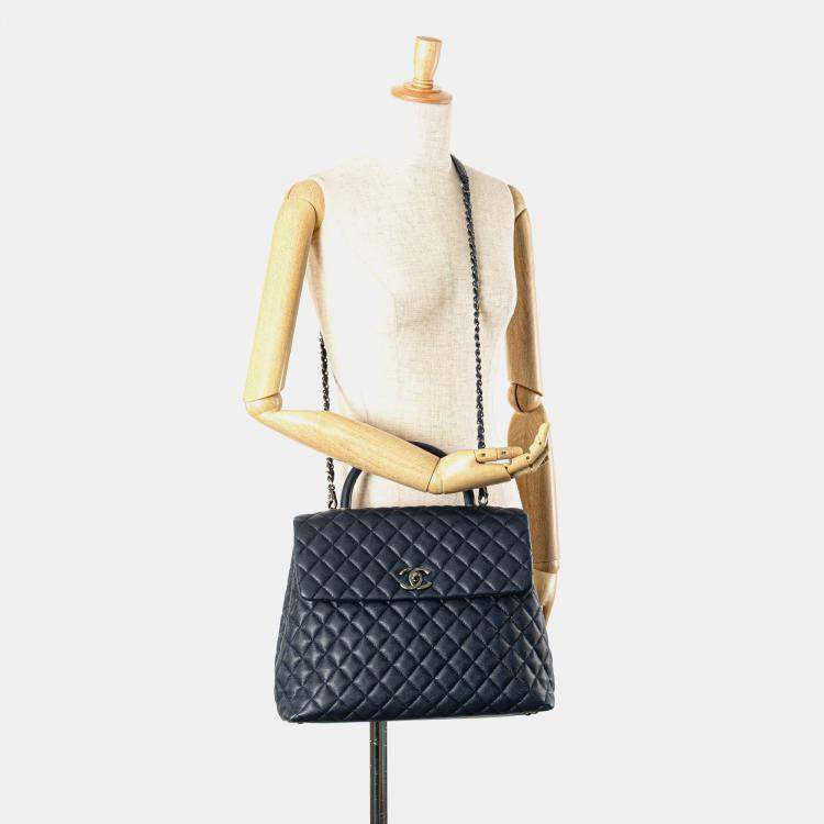 Pre Owned Chanel Blue Large Caviar Coco Top Handle Bag