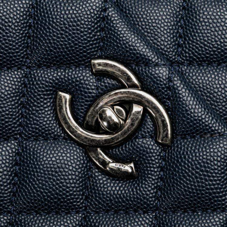 Pre Owned Chanel Blue Large Caviar Coco Top Handle Bag