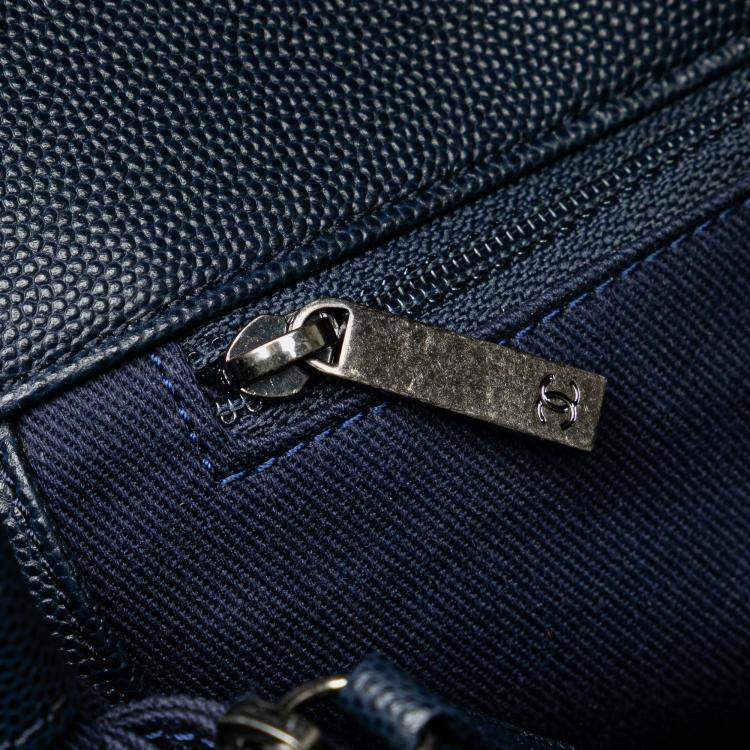 Pre Owned Chanel Blue Large Caviar Coco Top Handle Bag