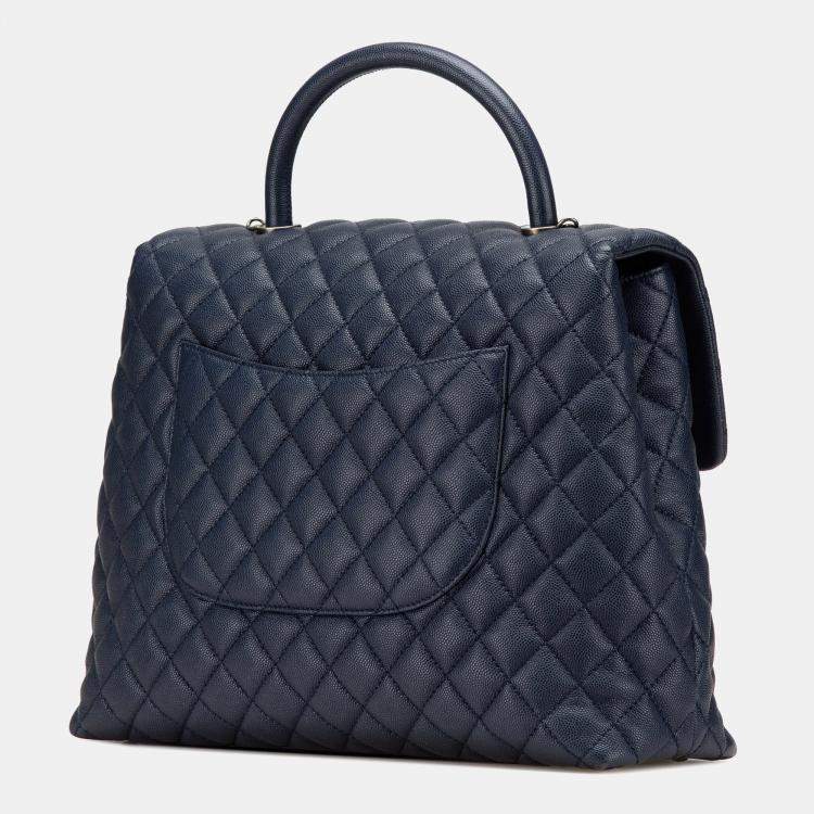 Pre Owned Chanel Blue Large Caviar Coco Top Handle Bag