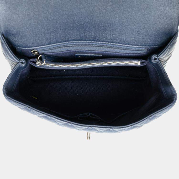 Pre Owned Chanel Blue Large Caviar Coco Top Handle Bag