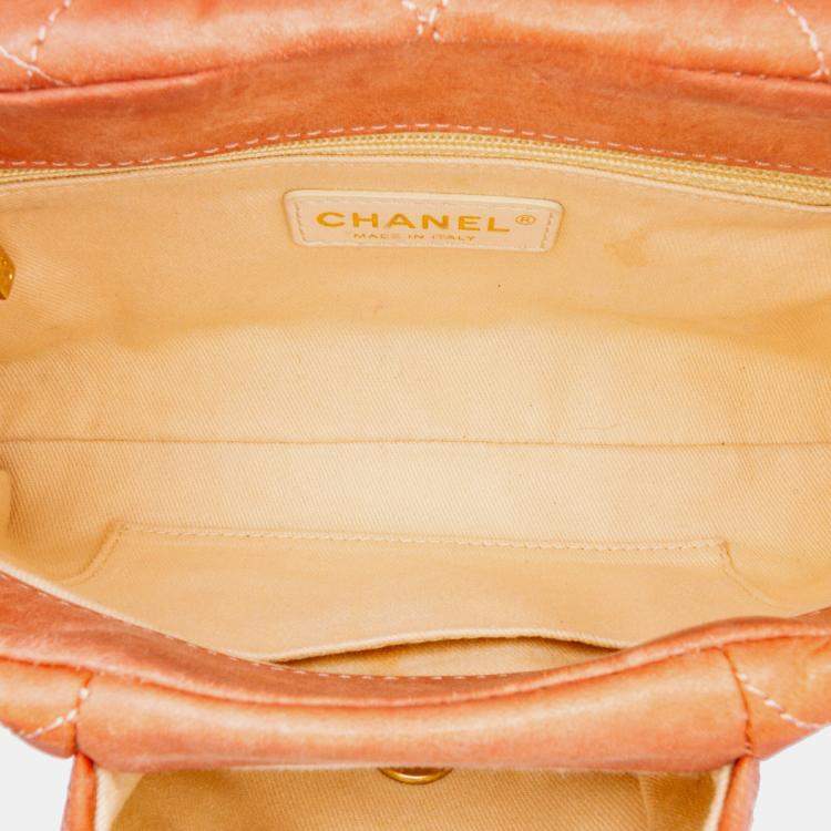 Pre Owned Chanel Orange Small Aged Calfskin Chic Quilt Flap
