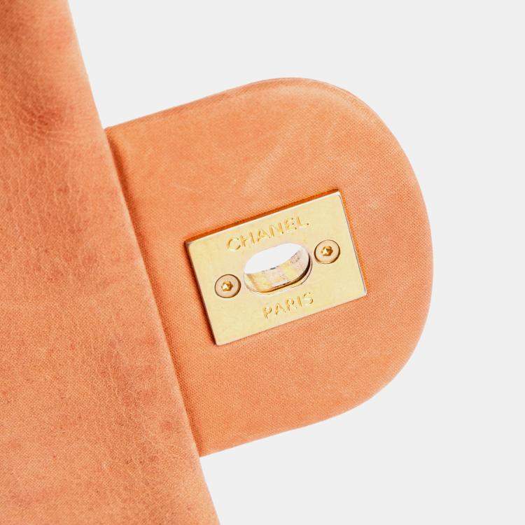 Pre Owned Chanel Orange Small Aged Calfskin Chic Quilt Flap
