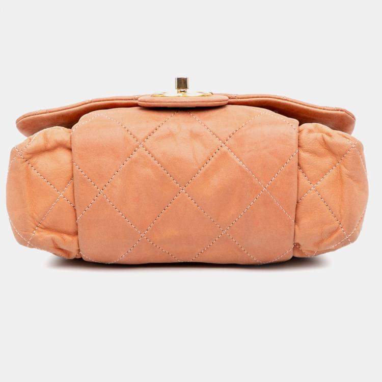 Pre Owned Chanel Orange Small Aged Calfskin Chic Quilt Flap