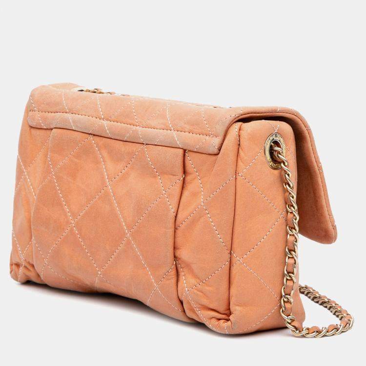 Pre Owned Chanel Orange Small Aged Calfskin Chic Quilt Flap