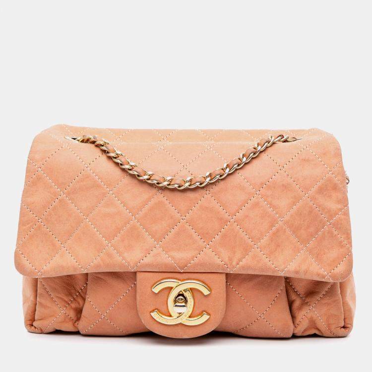 Pre Owned Chanel Orange Small Aged Calfskin Chic Quilt Flap