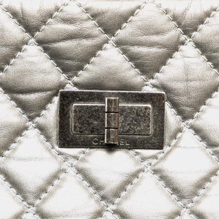 Pre Owned Chanel Silver Reissue 2.55 Quilted Aged Calfskin Tote