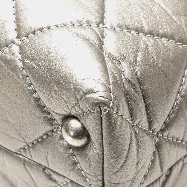 Pre Owned Chanel Silver Reissue 2.55 Quilted Aged Calfskin Tote