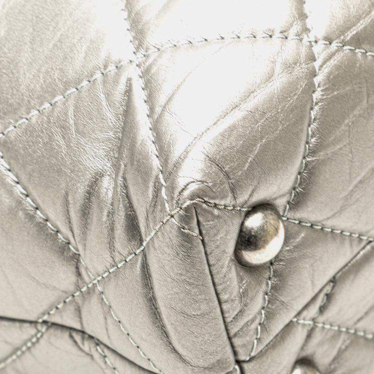 Pre Owned Chanel Silver Reissue 2.55 Quilted Aged Calfskin Tote