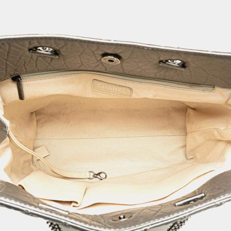 Pre Owned Chanel Silver Reissue 2.55 Quilted Aged Calfskin Tote