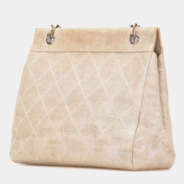 مملوكة مسبقًا Chanel Brown CC Stitched Linen Chain Tote