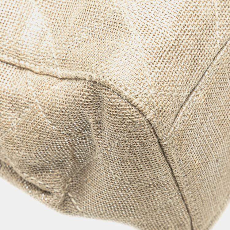 Pre Owned Chanel Brown CC Stitched Linen Chain Tote