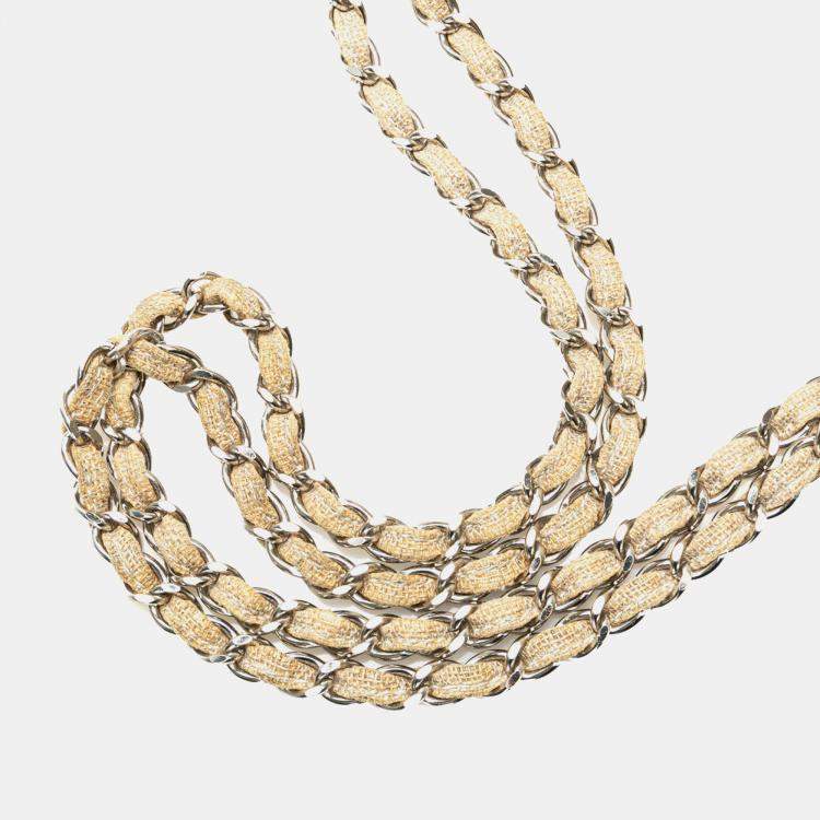 Pre Owned Chanel Brown CC Stitched Linen Chain Tote