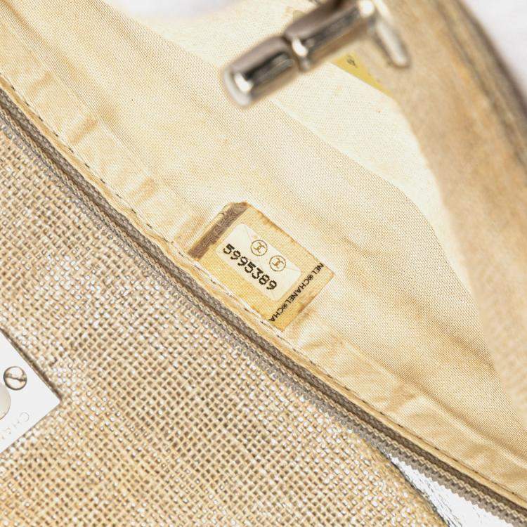 Pre Owned Chanel Brown CC Stitched Linen Chain Tote