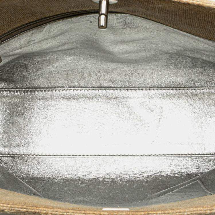 Pre Owned Chanel Brown CC Stitched Linen Chain Tote