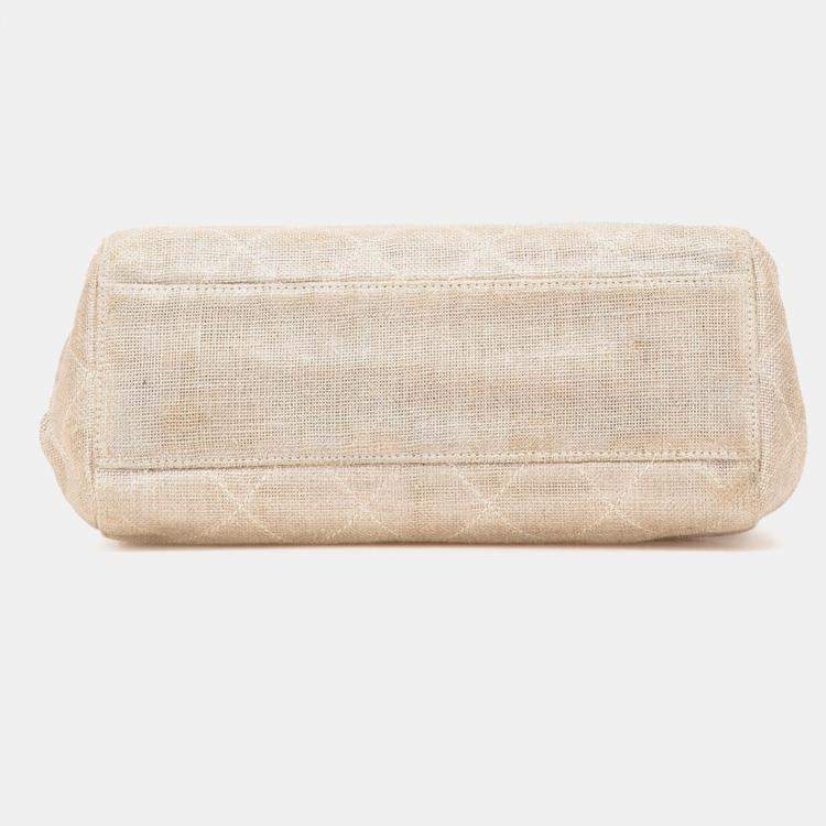 Pre Owned Chanel Brown CC Stitched Linen Chain Tote