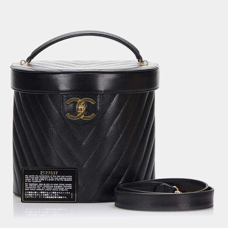 Pre Owned Chanel Black CC Caviar Leather Vanity Bag