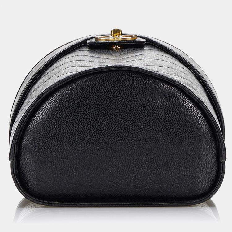 Pre Owned Chanel Black CC Caviar Leather Vanity Bag