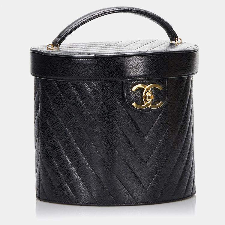 Pre Owned Chanel Black CC Caviar Leather Vanity Bag