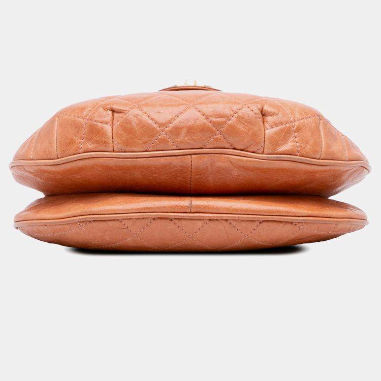 Pre Owned Chanel Brown Medium Aged Calfskin Bubble CC Flap