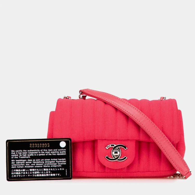 Pre Owned Chanel Pink Mini Vertical Quilted Jersey Single Flap