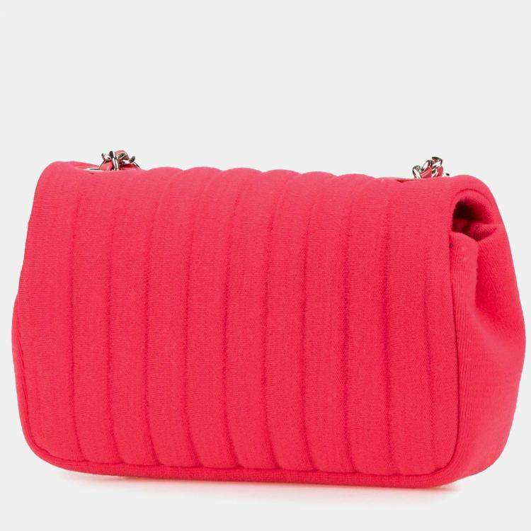 Pre Owned Chanel Pink Mini Vertical Quilted Jersey Single Flap