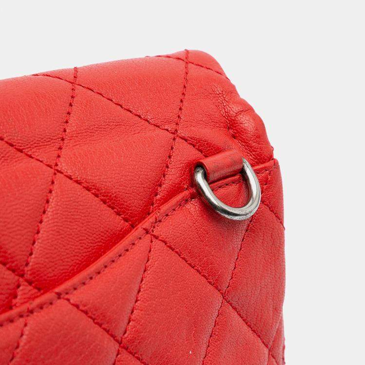 Pre Owned Chanel Red Small Quilted Goatskin Double Carry Waist Chain Flap