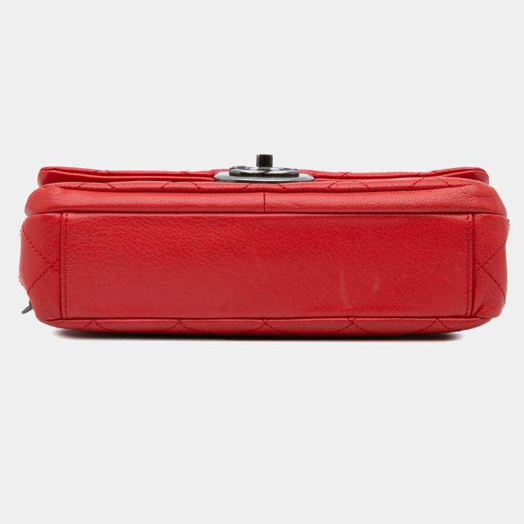 Pre Owned Chanel Red Small Quilted Goatskin Double Carry Waist Chain Flap